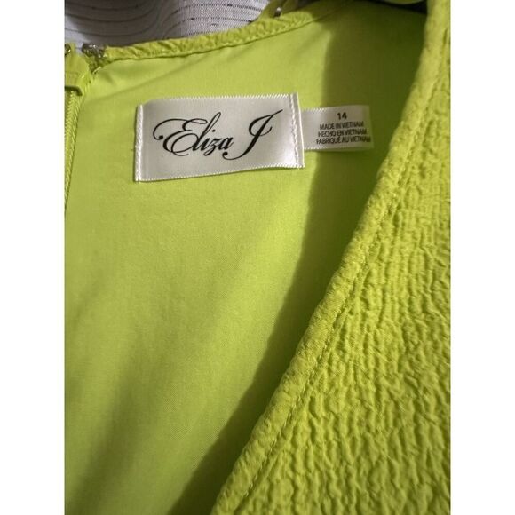 Eliza J Womens Lime Green Ruched Rayon Fit & Flare Dress Size 14 - Picture 8 of 8